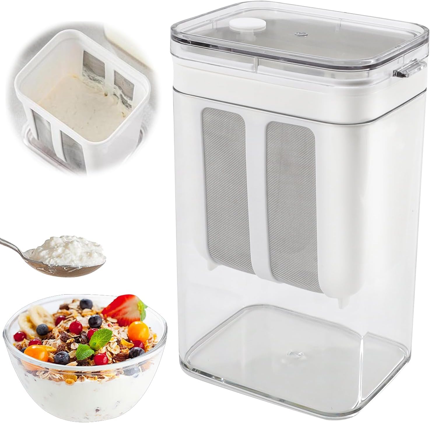 HASTHIP 1100ML Yogurt Strainer,Yogurt Filter Milk Strainer with Fine Mesh Bag,Lid And Scale Mark, for Making Thick Greek Yogurt,Soybean Milk,Kefir,Berries,Soup,Fruit Juice,Coffee HASTHIP 1100ML Yogurt Strainer,Yogurt Filter Milk Strainer with Fine Mesh Bag,Lid And Scale Mark, for Making Thick Greek Yogurt,Soybean Milk,Kefir,Berries,Soup,Fruit Juice,Coffee